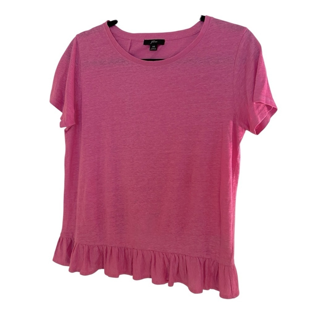 J. Crew 100% linen pink ruffle hem and back short sleeve top XS